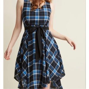ModCloth Yellow Star Blue Plaid Dress